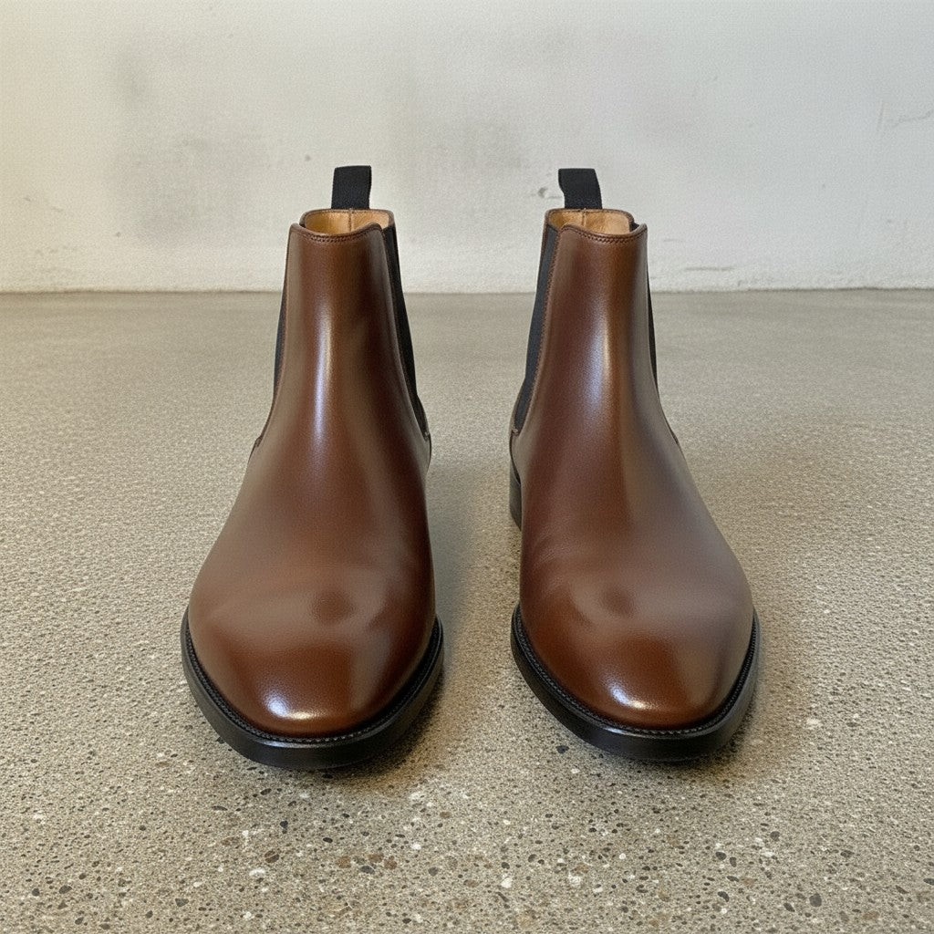 Men's Brown Plain-Toe Leather Chelsea Boots