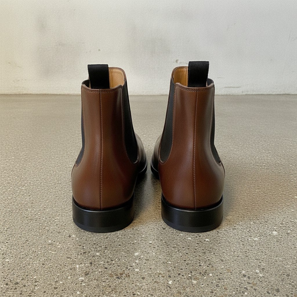 Men's Brown Plain-Toe Leather Chelsea Boots