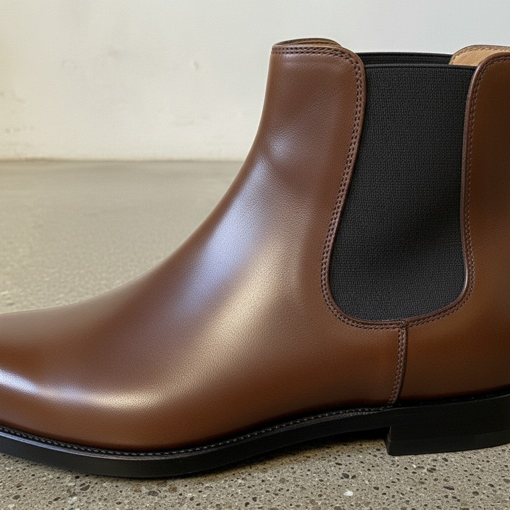 Men's Brown Plain-Toe Leather Chelsea Boots