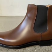 Men's Brown Plain-Toe Leather Chelsea Boots