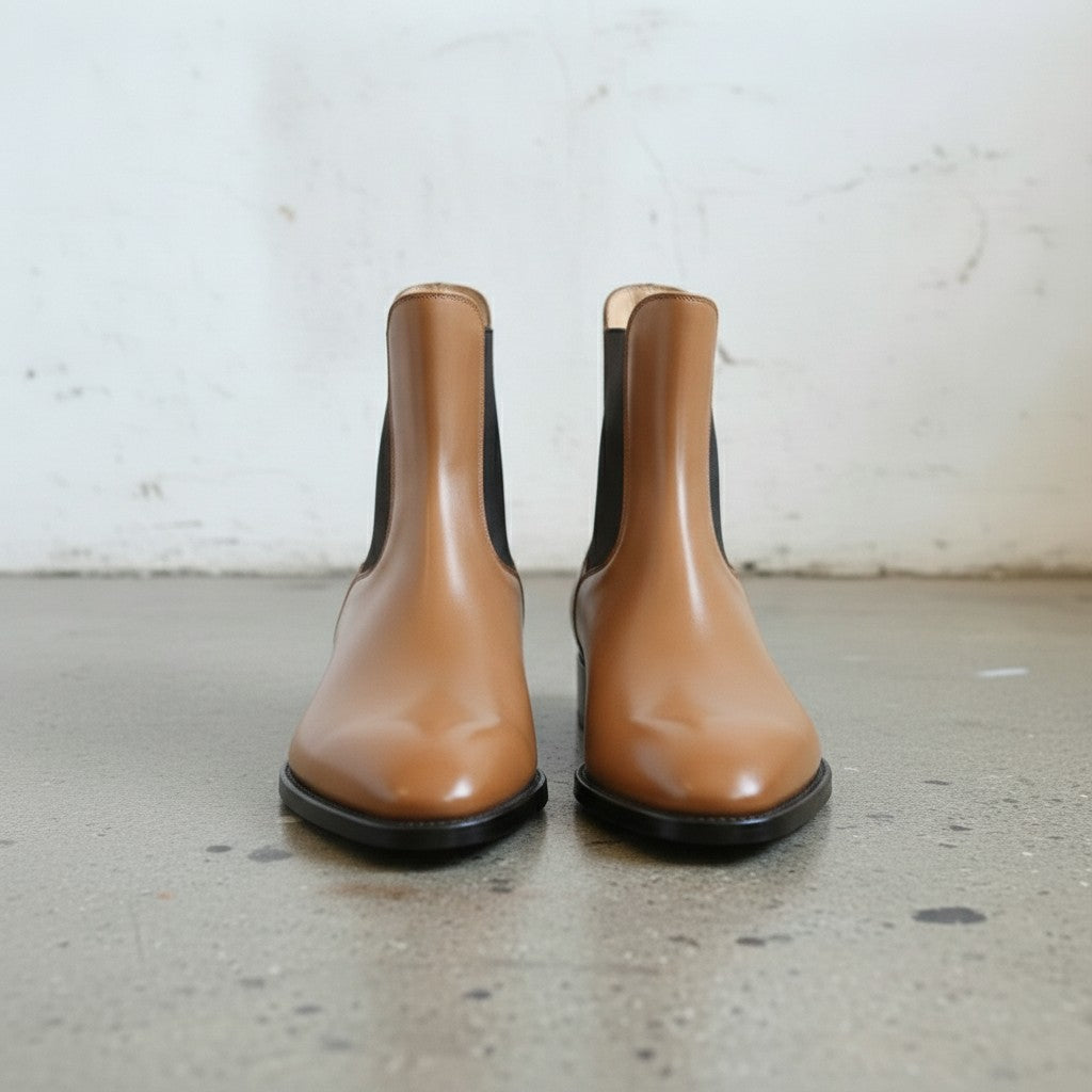 Men's Tan Plain-Toe Leather Chelsea Boots