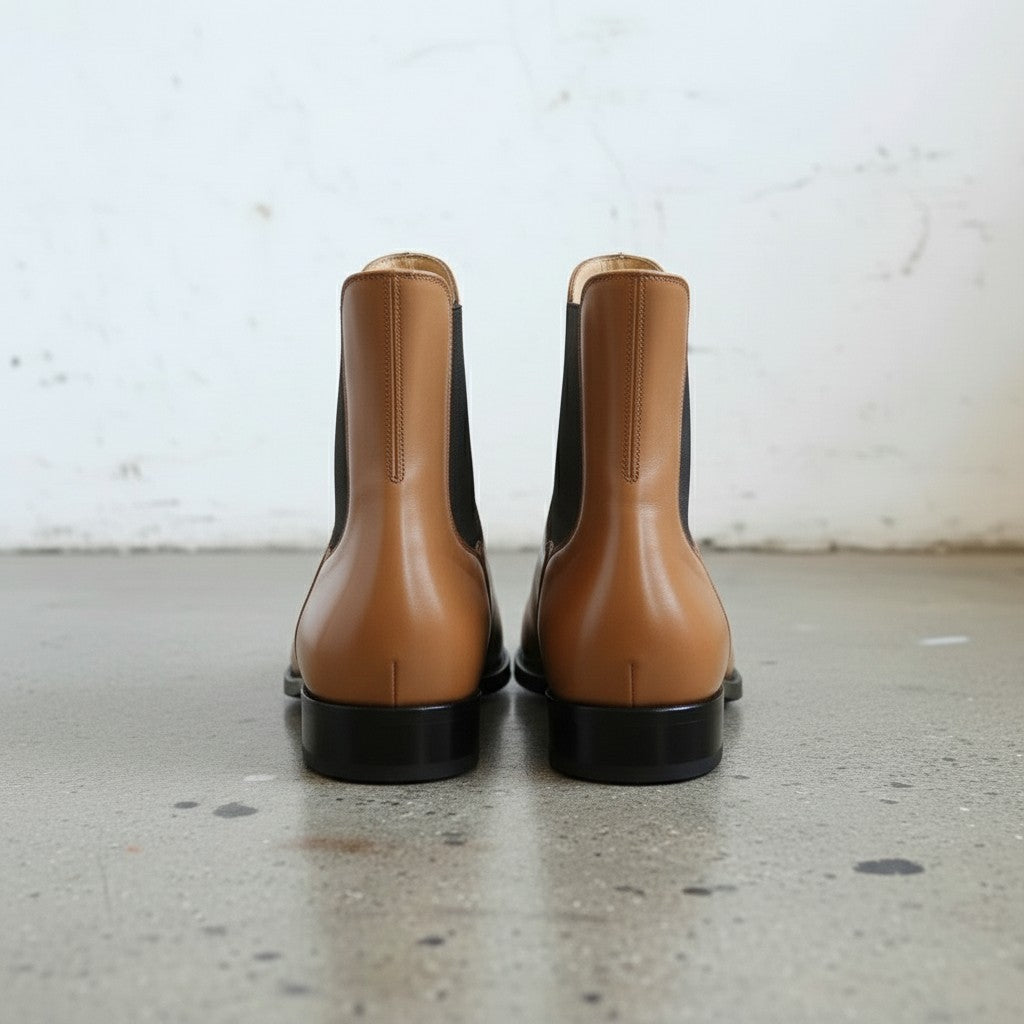 Men's Tan Plain-Toe Leather Chelsea Boots