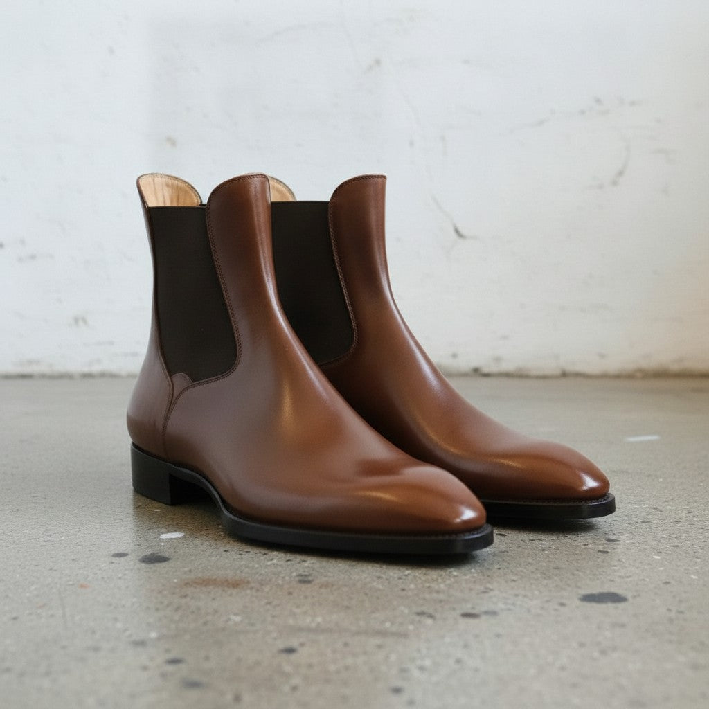 Men's Brown Plain-Toe Leather Chelsea Boots