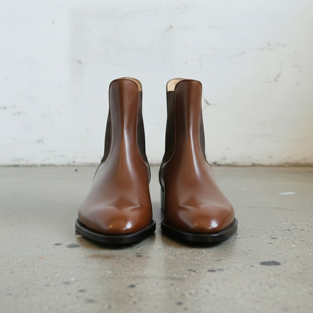 Men's Brown Plain-Toe Leather Chelsea Boots