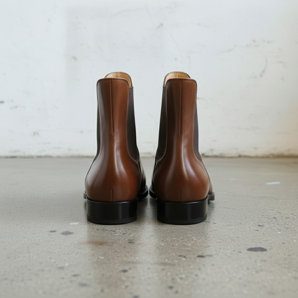 Men's Brown Plain-Toe Leather Chelsea Boots