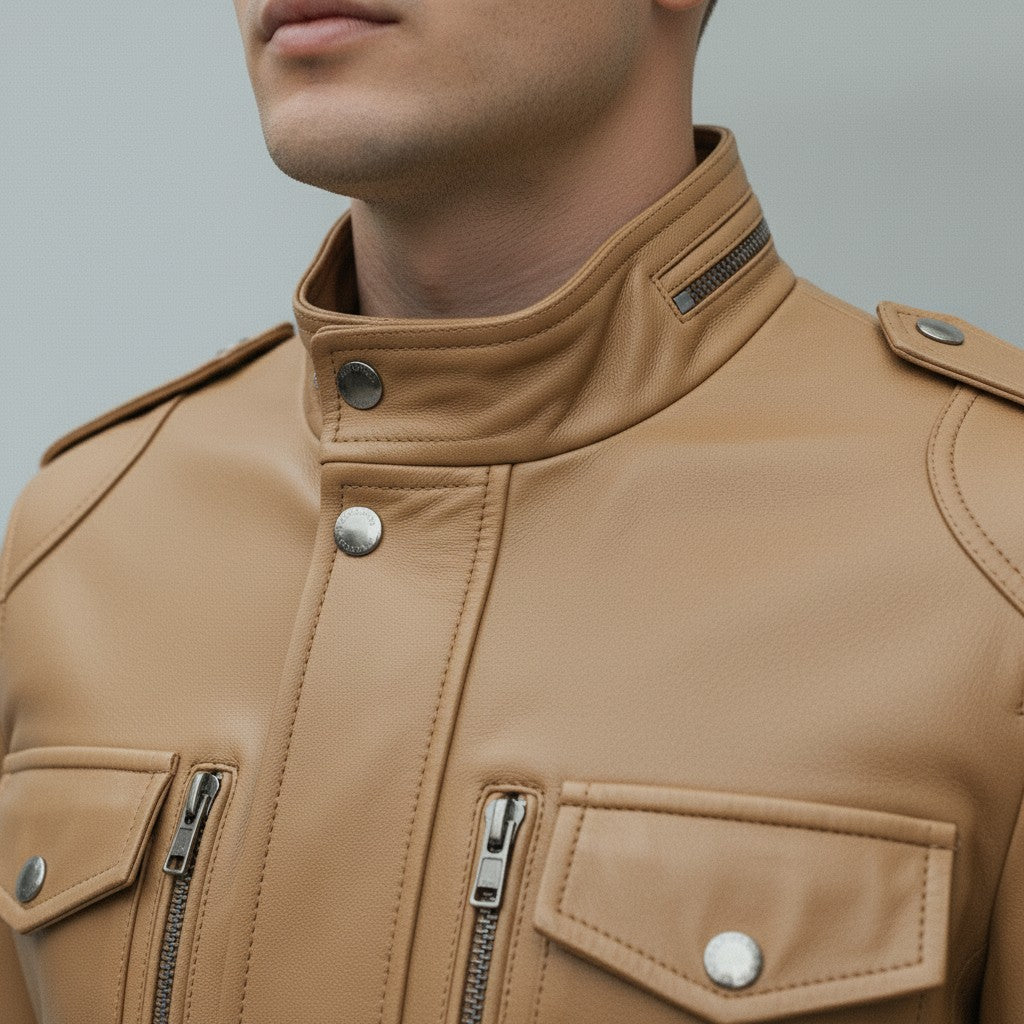 Men's Tan Leather Long Jacket