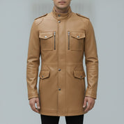 Men's Tan Leather Long Jacket