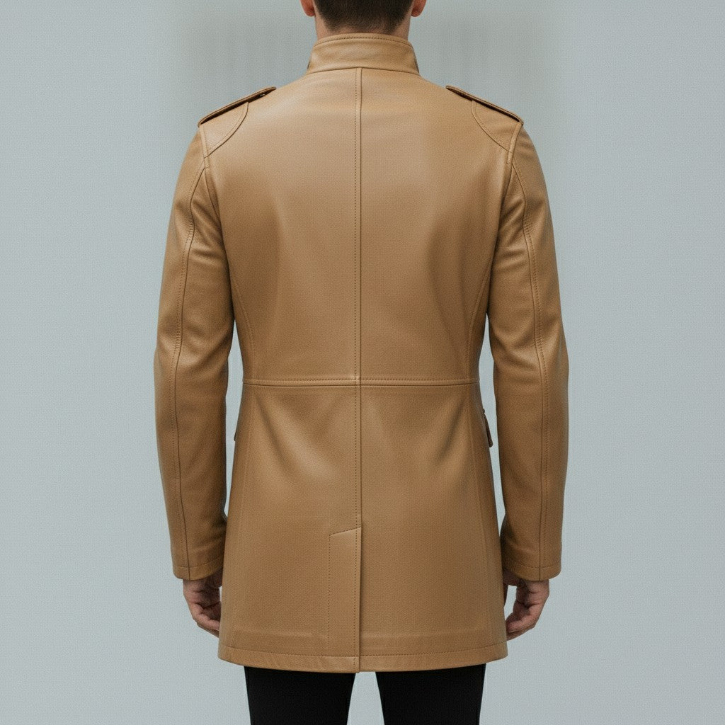 Men's Tan Leather Long Jacket