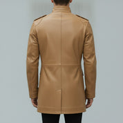 Men's Tan Leather Long Jacket