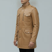 Men's Tan Leather Long Jacket