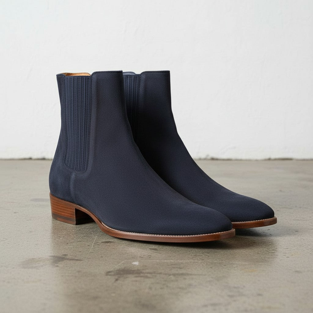 Men's Navy Blue Suede Chelsea Boots