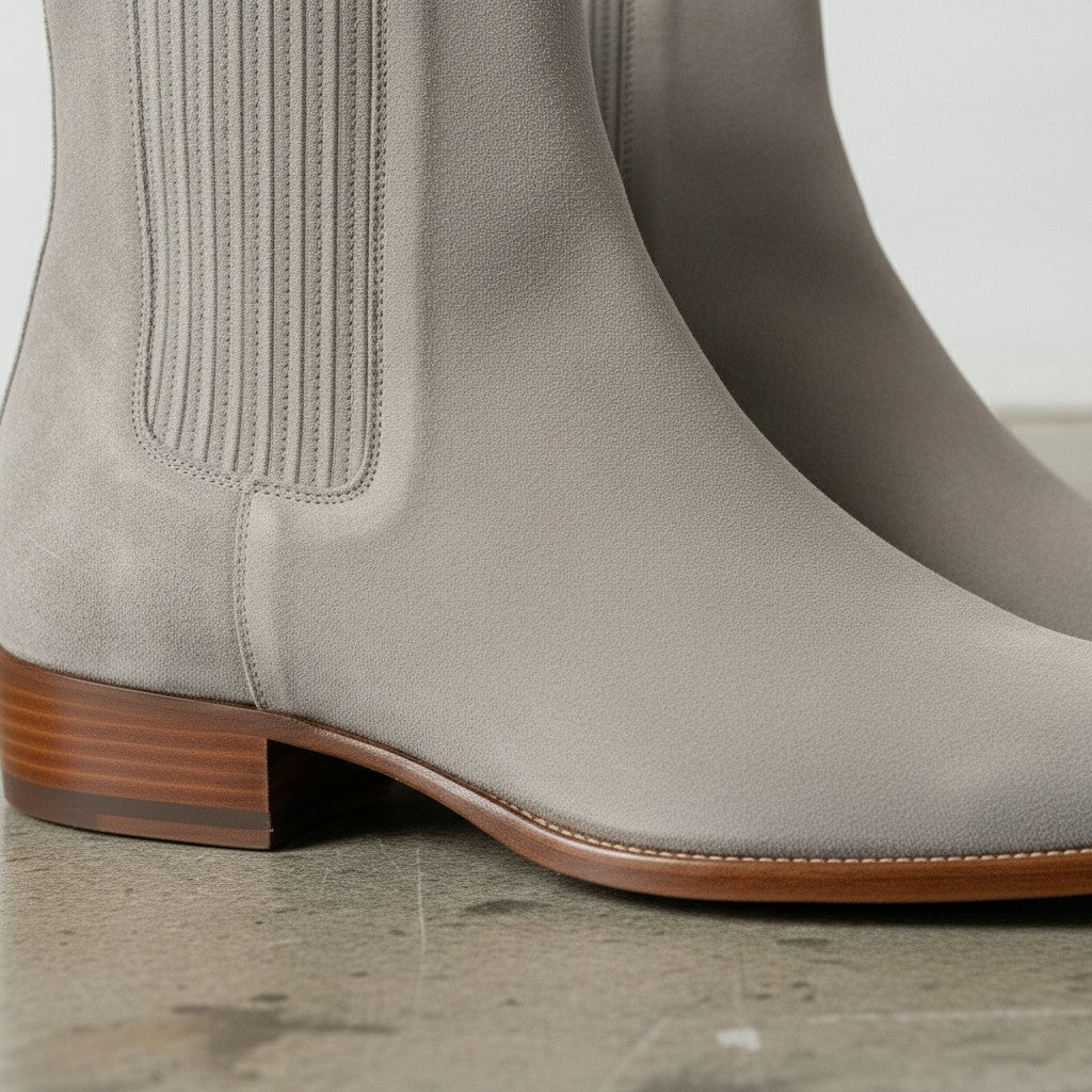 Men's Light Gray Suede Chelsea Boots