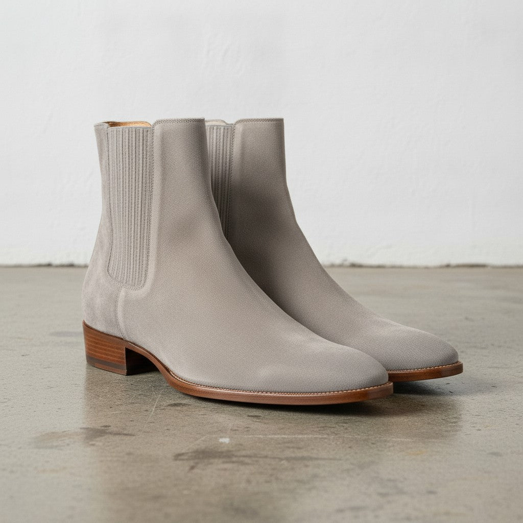Men's Light Gray Suede Chelsea Boots