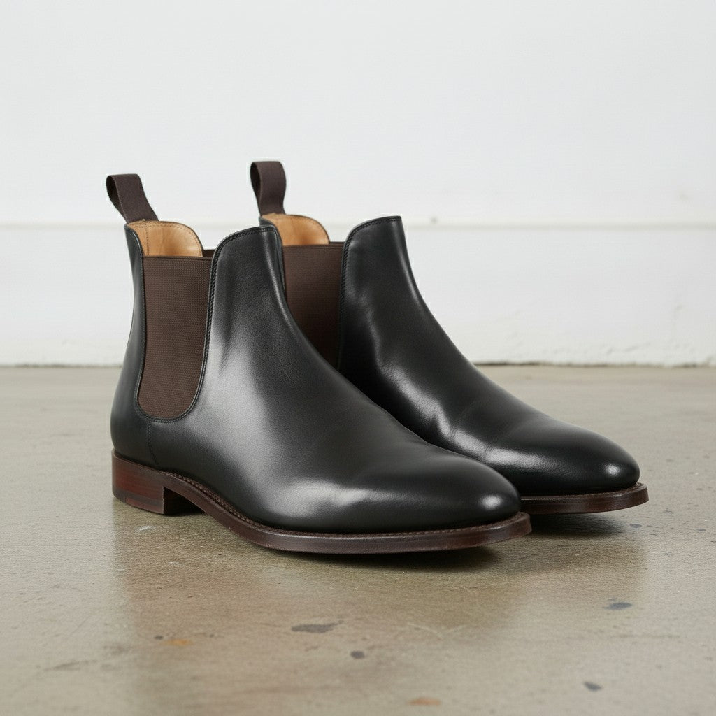 Men's Black Plain-Toe Leather Chelsea Boots