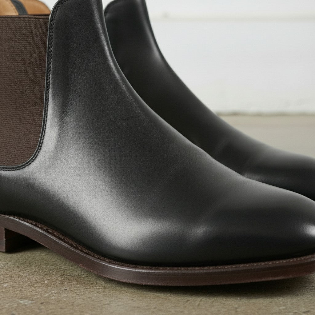 Men's Black Plain-Toe Leather Chelsea Boots