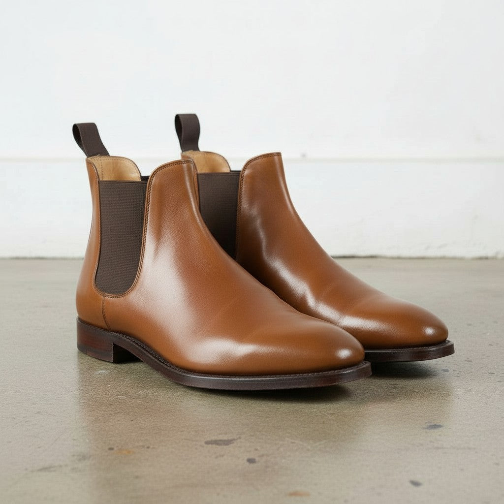 Men's Brown Plain-Toe Leather Chelsea Boots