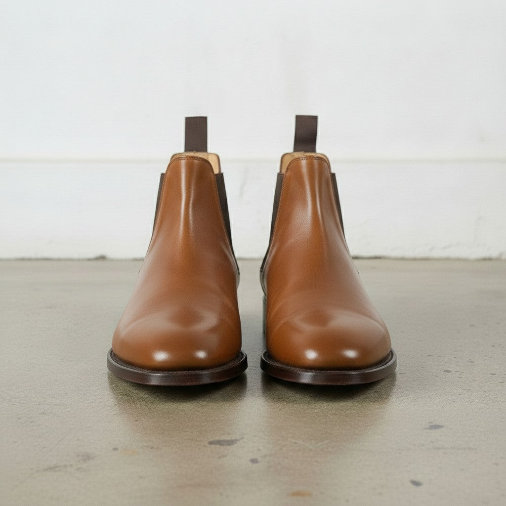 Men's Brown Plain-Toe Leather Chelsea Boots