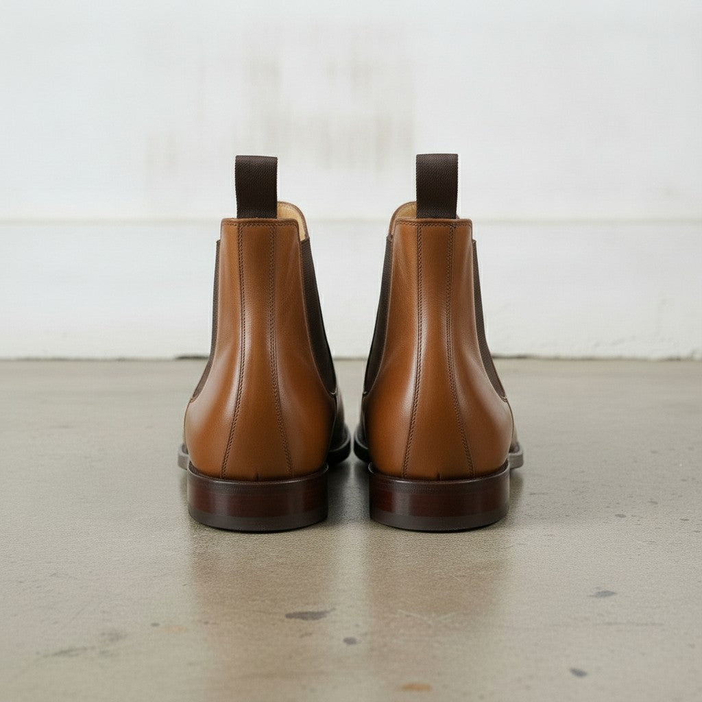 Men's Brown Plain-Toe Leather Chelsea Boots