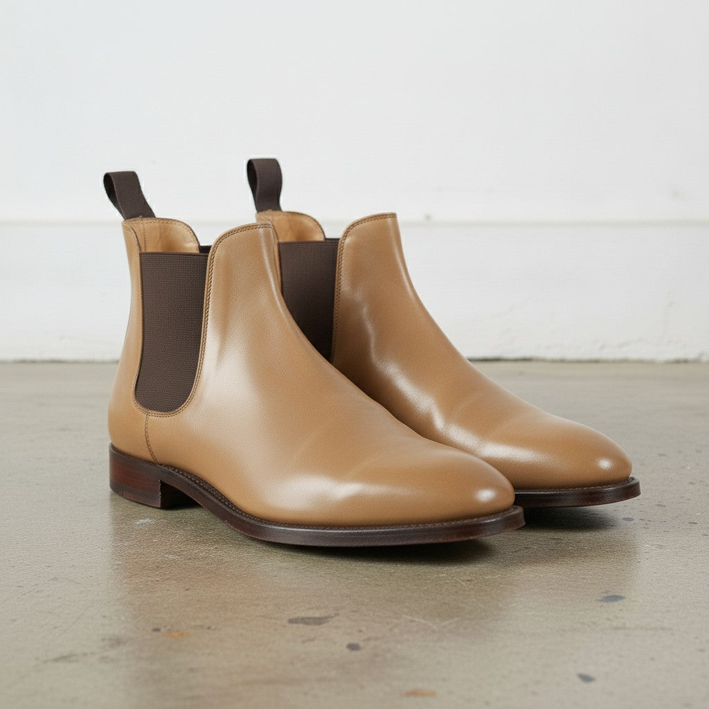 Men's Tan Plain-Toe Leather Chelsea Boots