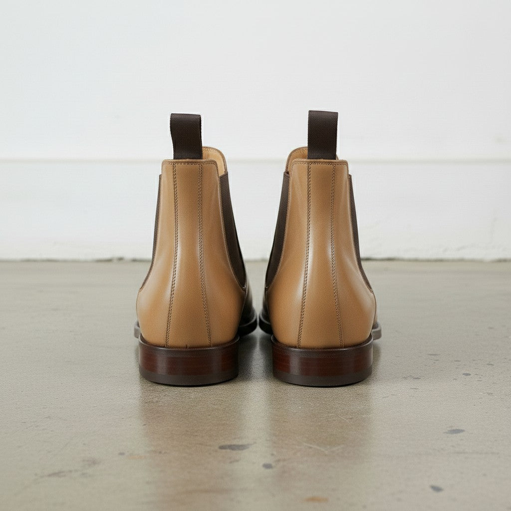 Men's Tan Plain-Toe Leather Chelsea Boots