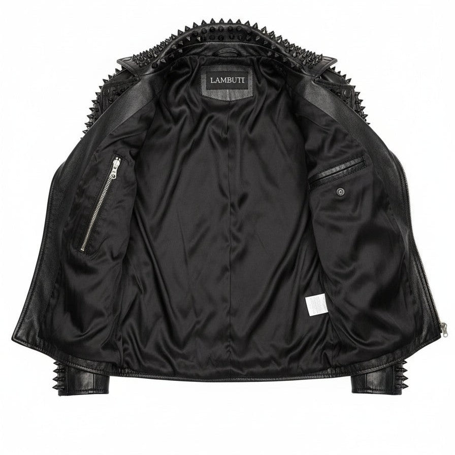 Men's Black Studded Leather Biker Jacket