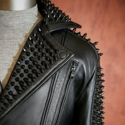 Men's Black Studded Leather Biker Jacket