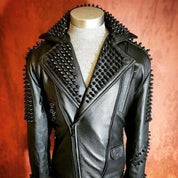 Men's Black Studded Leather Biker Jacket