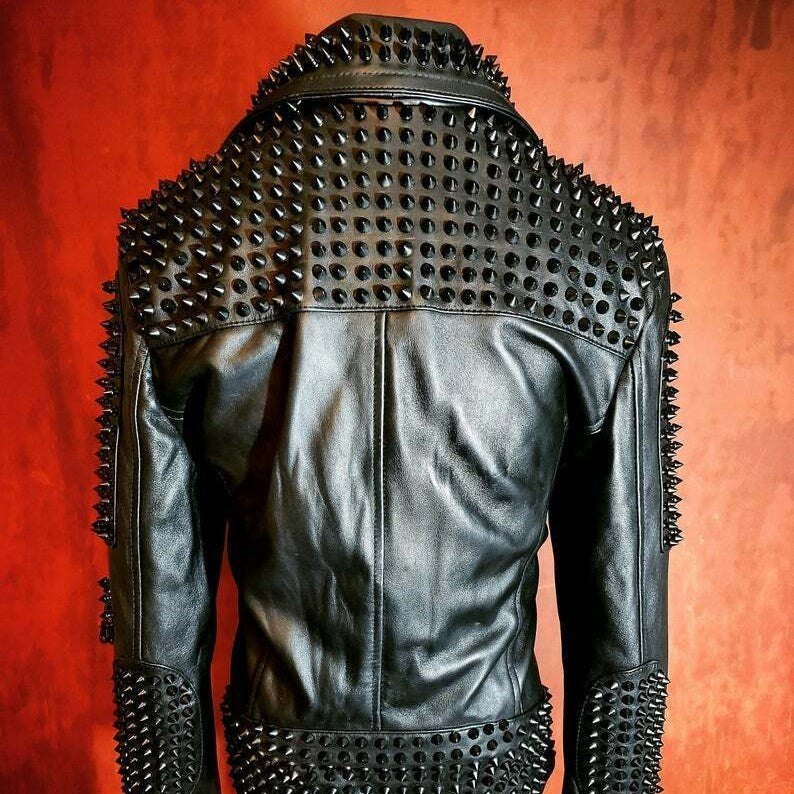 Men's Black Studded Leather Biker Jacket