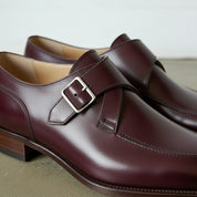 Men's Burgundy Apron-Toe Leather Monk Strap Shoes