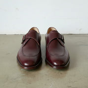 Men's Burgundy Apron-Toe Leather Monk Strap Shoes