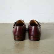Men's Burgundy Apron-Toe Leather Monk Strap Shoes