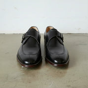 Men's Black Apron-Toe Leather Monk Strap Shoes