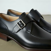 Men's Black Apron-Toe Leather Monk Strap Shoes