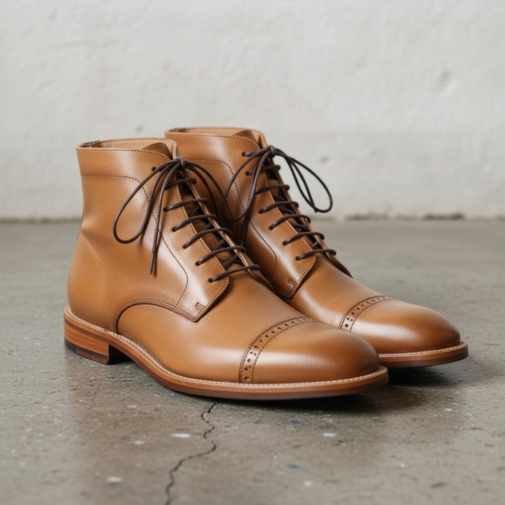 Men's Tan Cap-Toe Leather Oxford Boots