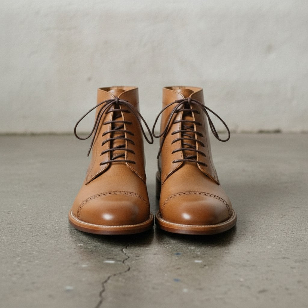 Men's Tan Cap-Toe Leather Oxford Boots