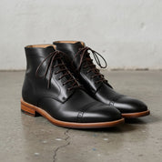 Men's Black Cap-Toe Leather Oxford Boots