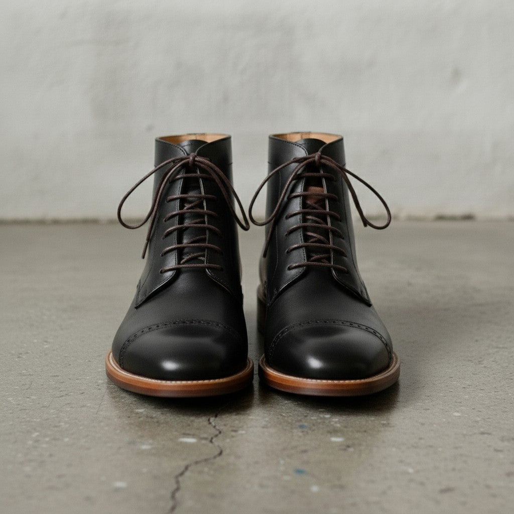 Men's Black Cap-Toe Leather Oxford Boots