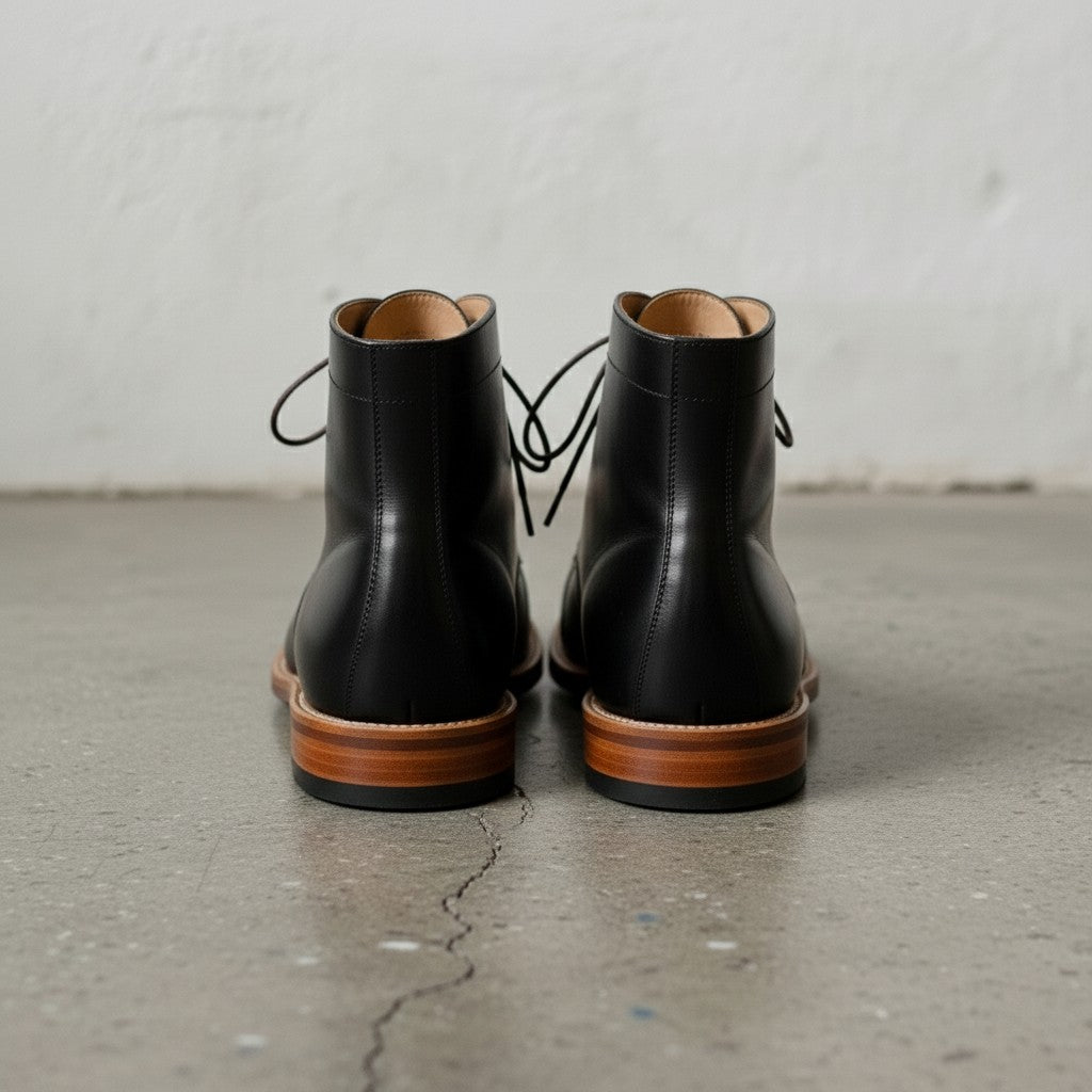 Men's Black Cap-Toe Leather Oxford Boots