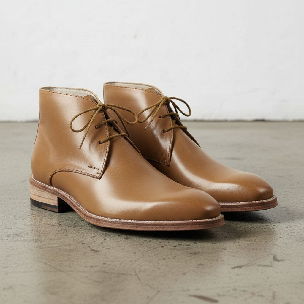 Men's Tan Plain-Toe Leather Chukka Boots