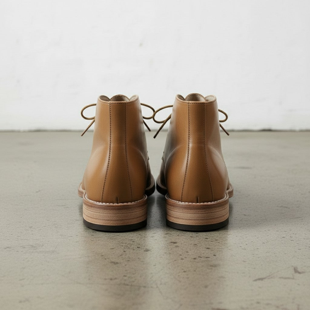 Men's Tan Plain-Toe Leather Chukka Boots