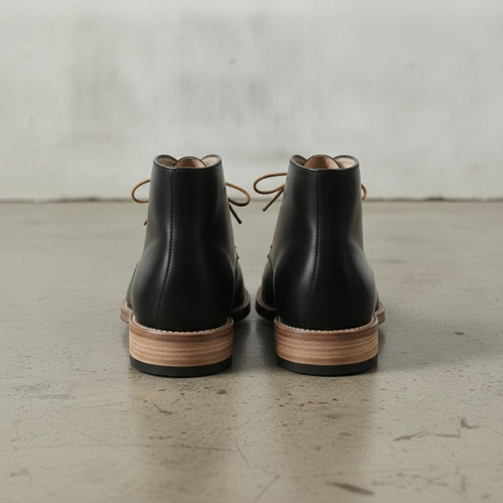 Men's Black Plain-Toe Leather Chukka Boots