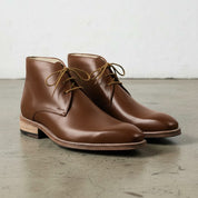 Men's Antique Brown Plain-Toe Leather Chukka Boots