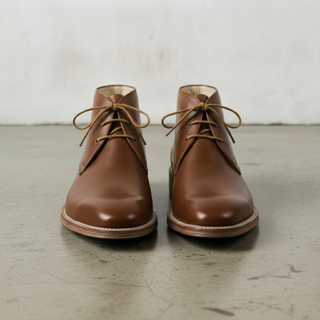 Men's Antique Brown Plain-Toe Leather Chukka Boots