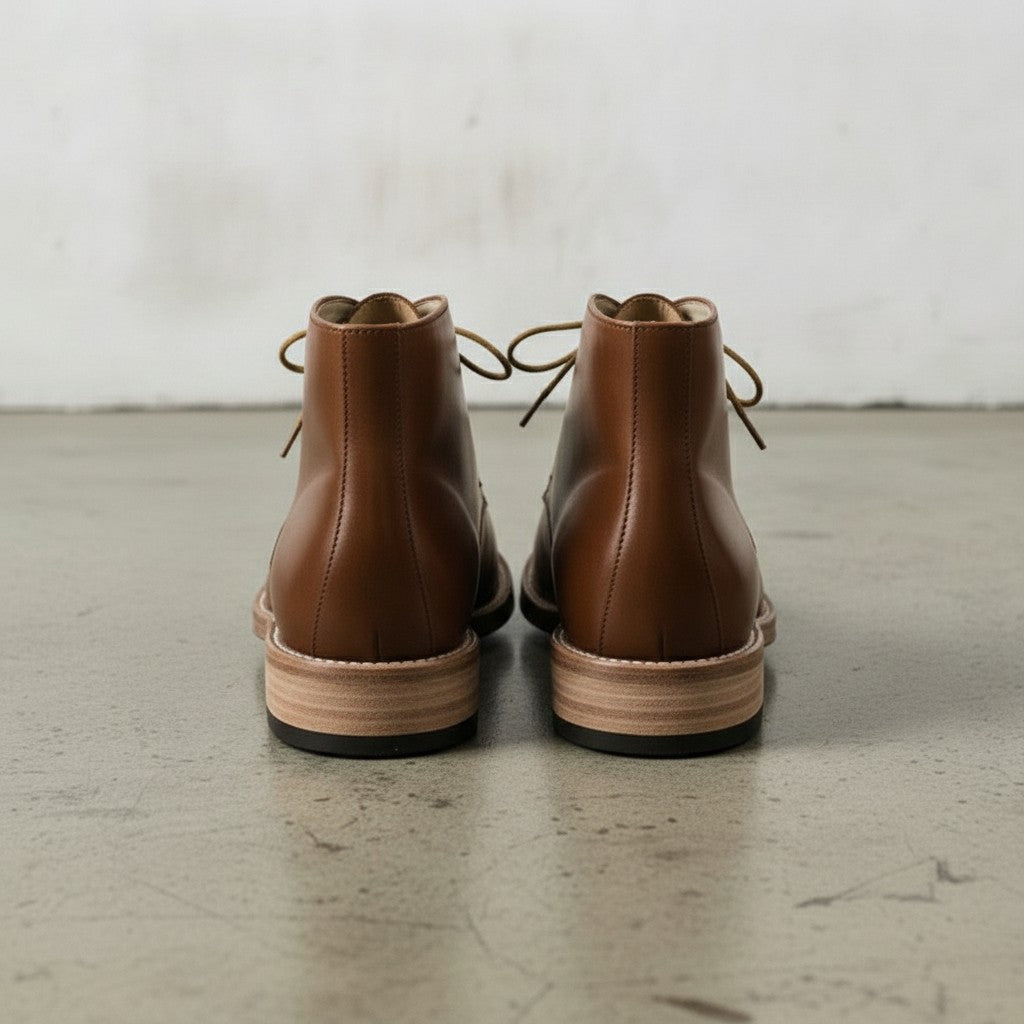 Men's Antique Brown Plain-Toe Leather Chukka Boots