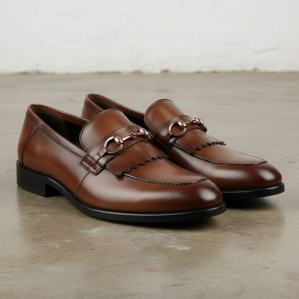 Men's Brown Fringe Leather Bit Loafers