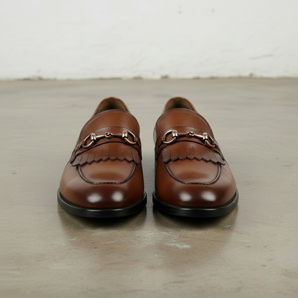 Men's Brown Fringe Leather Bit Loafers