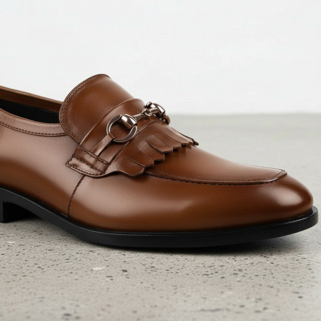 Men's Brown Fringe Leather Bit Loafers