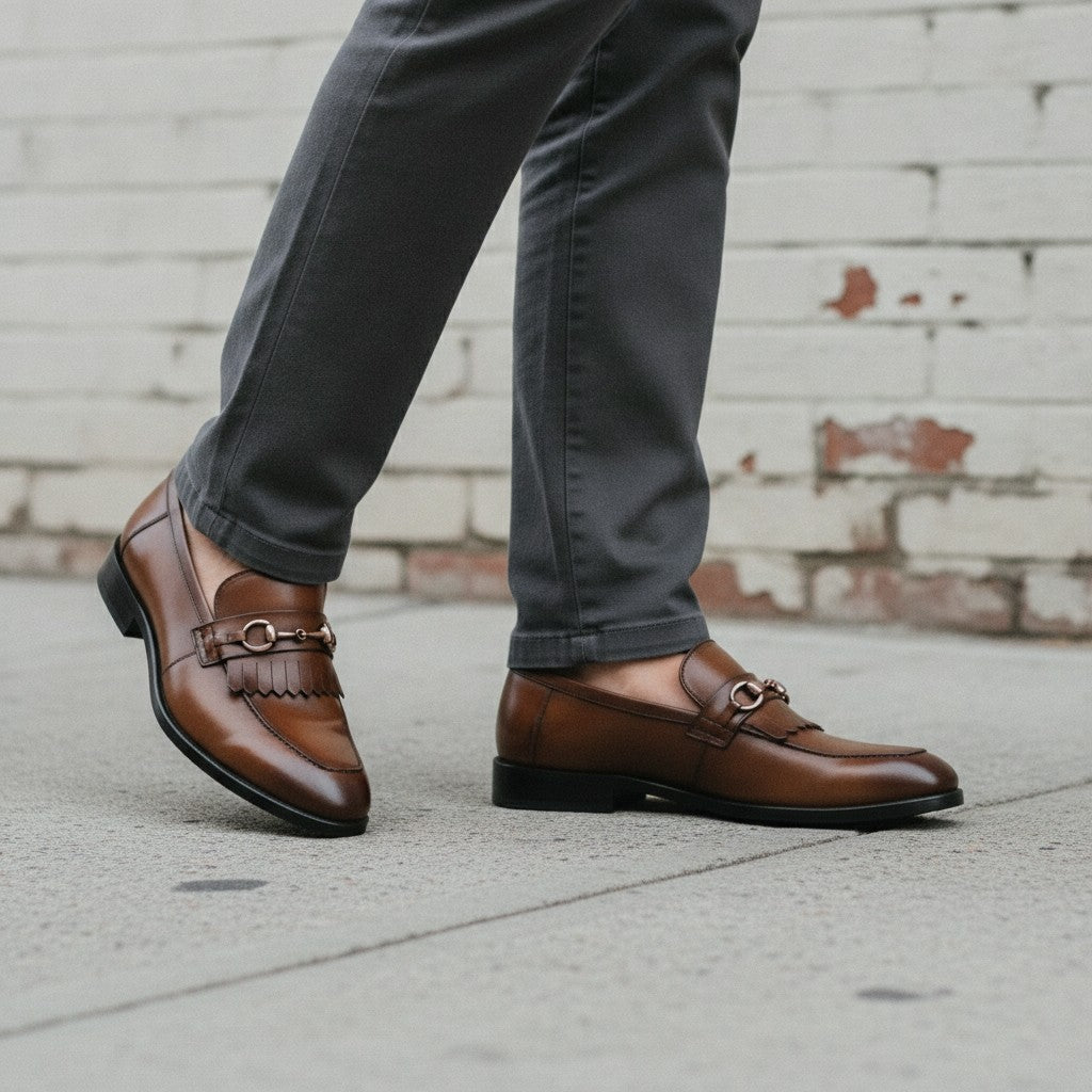 Men's Brown Fringe Leather Bit Loafers