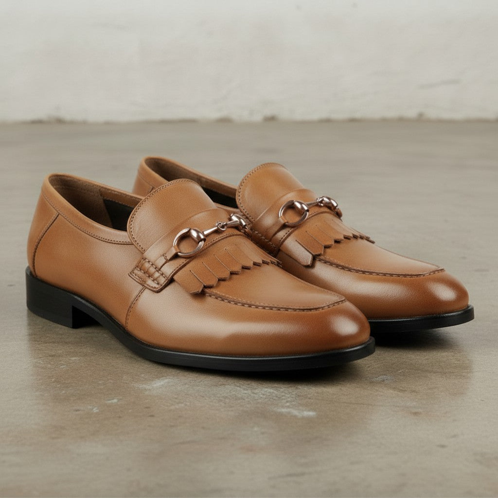 Men's Tan Fringe Leather Bit Loafers — Wesley