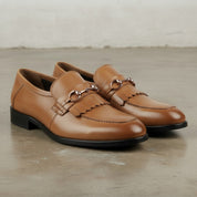 Men's Tan Fringe Leather Bit Loafers — Wesley